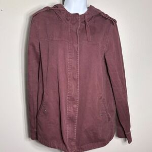 Forever 21 Womens Burgundy Utility Jacket Hooded Military Field Coat Size M